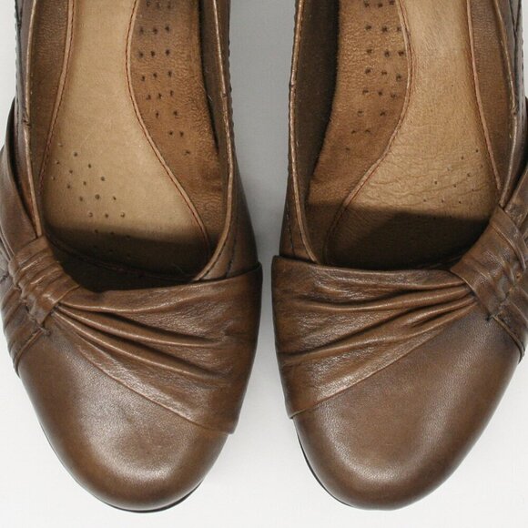 New Balance Cobb Hill Antique Brown Leather Pleated Knot Slip On Pump Heel Sz 10 - Picture 5 of 15